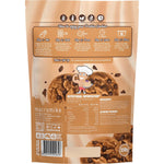 Back of Macro Mike Choc Chip Protein Cookie Mix bag showing nutritional facts, ingredients, and baking instructions.