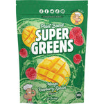 300g bag of Macro Mike Mango Raspberry Splash Super Greens with organic barley grass, spirulina, and kale.