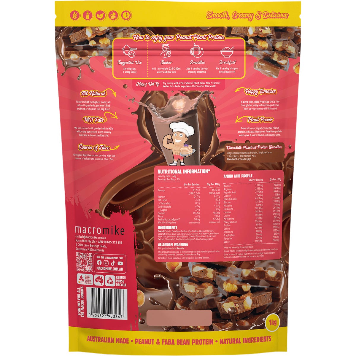 MACRO MIKE Peanut Plant Protein Chocolate Hazelnut 1kg Payless 4 Organics