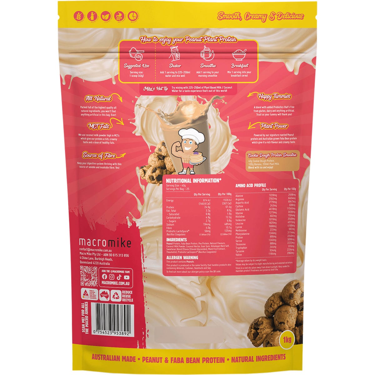 MACRO MIKE Peanut Plant Protein Cookie Dough 1kg Payless 4 Organics