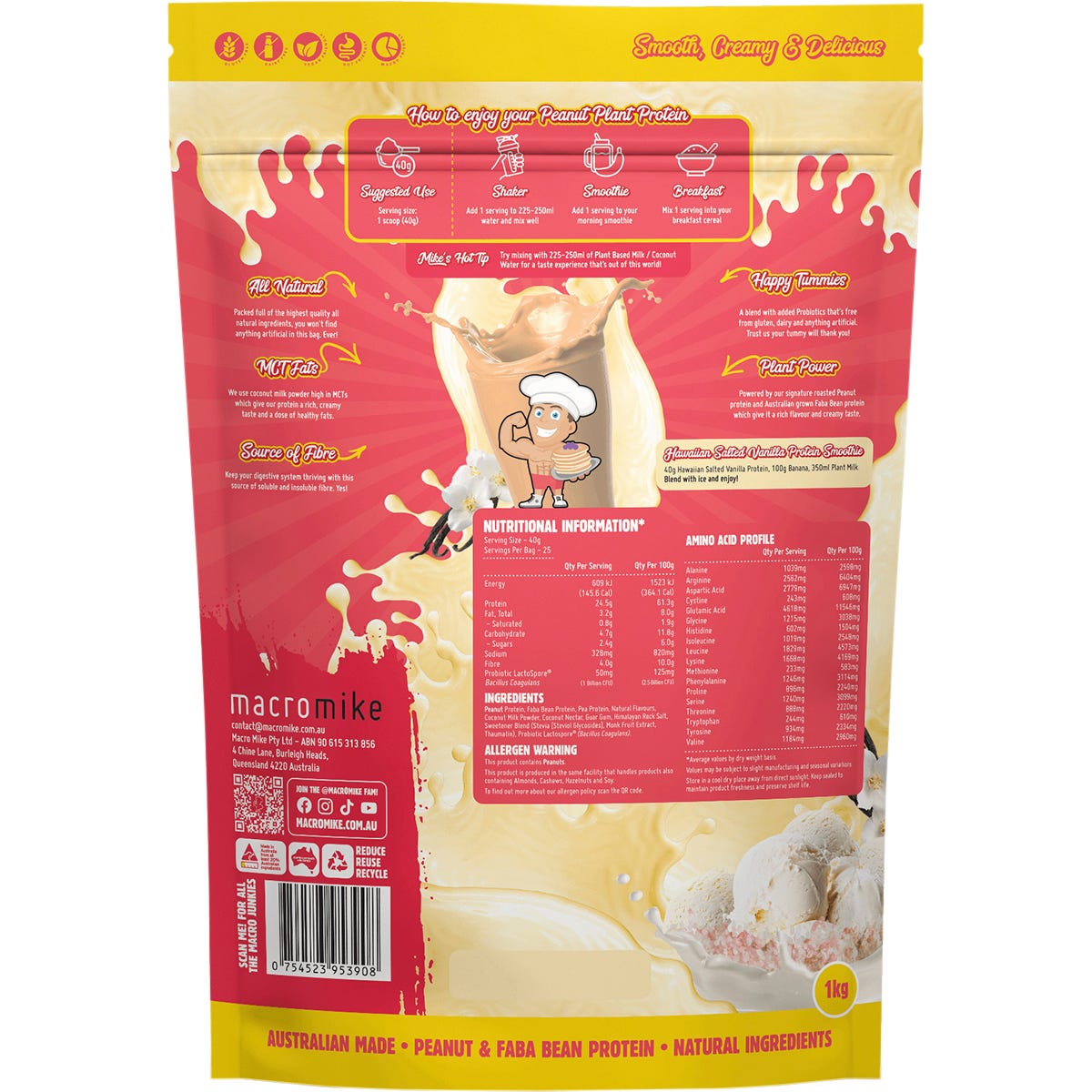 MACRO MIKE Peanut Plant Protein Hawaiian Salted Vanilla 1kg Payless 4 Organics