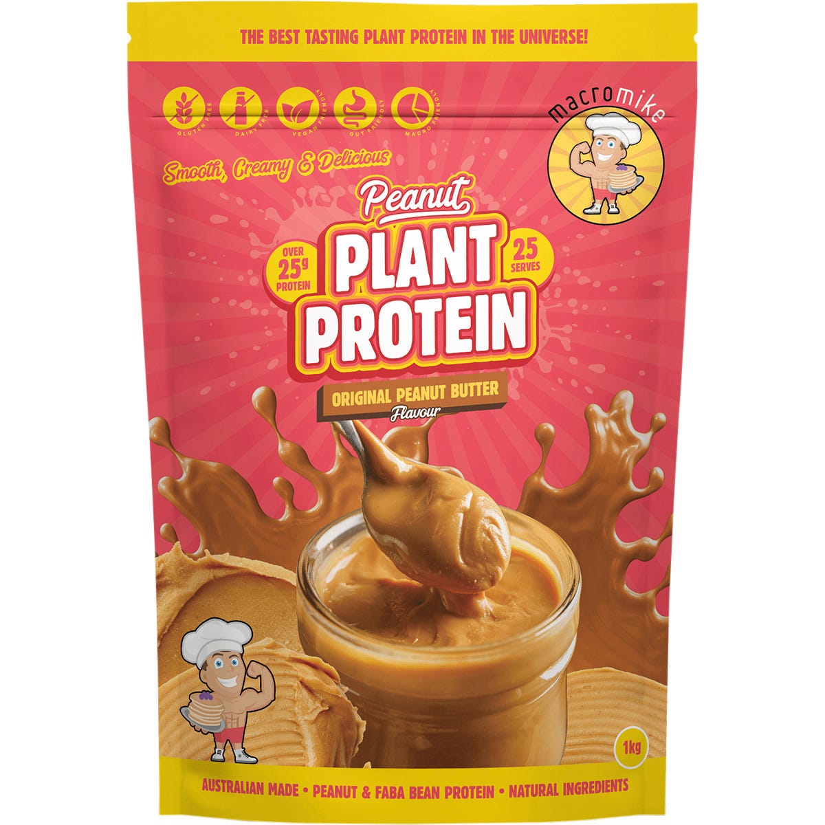 1kg bag of Macro Mike Original Peanut Butter Peanut Plant Protein on a white background.