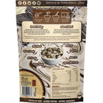Back of Macro Mike Cookies & Cream Plant Protein Pudding 400g bag with nutrition facts, ingredients, and directions.