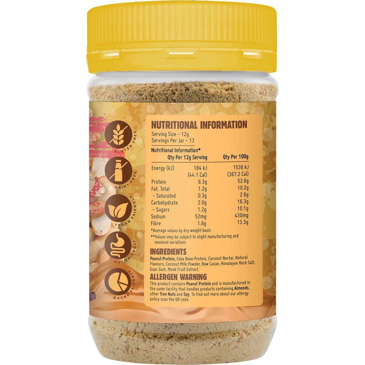 Macro Mike Chocolate Hazelnut Powdered Peanut Butter 156g jar on a plain white background.