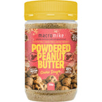 156g jar of Macro Mike Powdered Peanut Butter in Cookie Dough flavor with a tan and teal label on a white background.