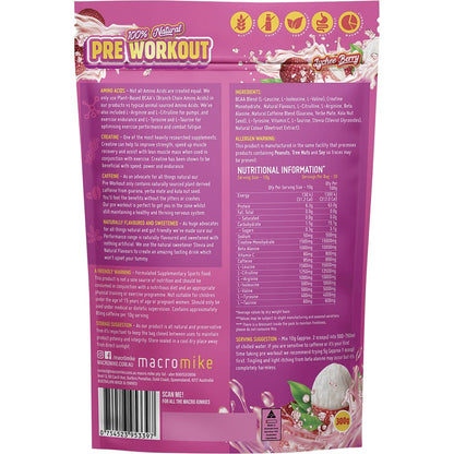 MACRO MIKE Pre Workout Lychee Berry 300g Payless 4 Organics