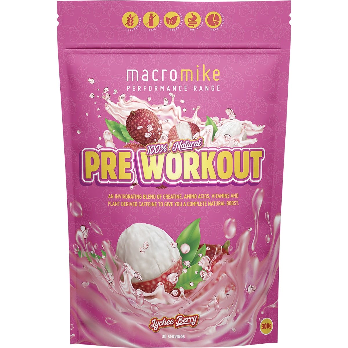 MACRO MIKE Pre Workout Lychee Berry 300g Payless 4 Organics