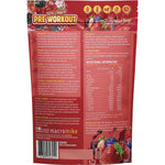 Tropical Mixed Berry Macro Mike Pre-Workout 300g bag with botanical fruit illustrations on a white background.