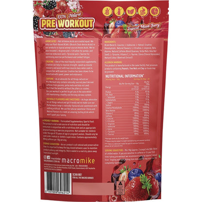 MACRO MIKE Pre Workout Tropical Mixed Berry 300g Payless 4 Organics