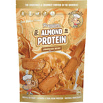 400g bag of Macro Mike Caramelised Biscuit Premium Almond Protein with a scoop and biscuit illustrations.