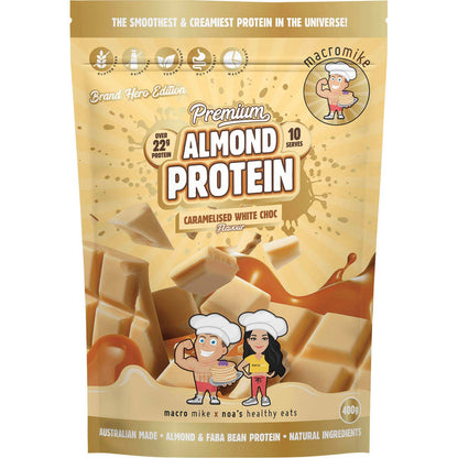 MACRO MIKE Premium Almond Protein Caramelised White Choc(Macro Mike x Noa's Healthy Eats) 400g Payless 4 Organics