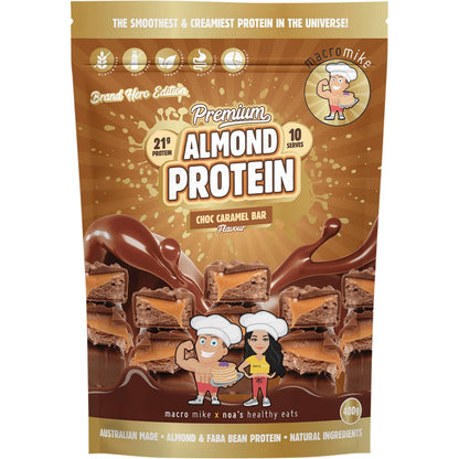 MACRO MIKE Premium Almond Protein Choc Caramel Bar(Macro Mike x Noa's Healty Eats) 400g Payless 4 Organics
