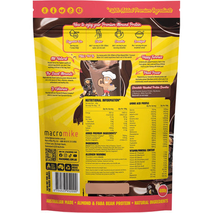 MACRO MIKE Premium Almond Protein Chocolate Hazelnut 400g Payless 4 Organics