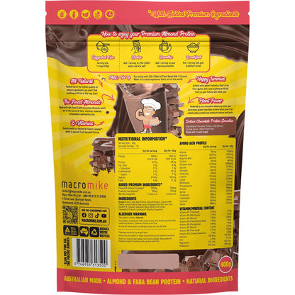 MACRO MIKE Premium Almond Protein Deluxe Chocolate 400g Payless 4 Organics