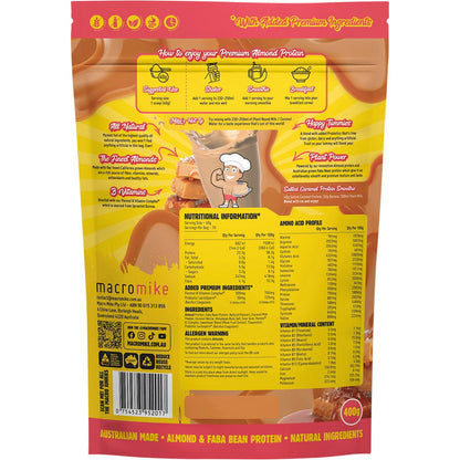 MACRO MIKE Premium Almond Protein Salted Caramel 400g Payless 4 Organics