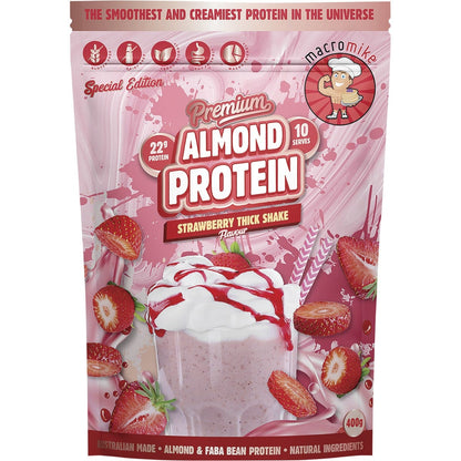 MACRO MIKE Premium Almond Protein Strawberry Thick Shake 400g Payless 4 Organics