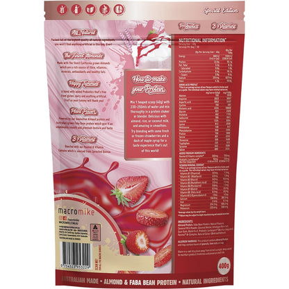 MACRO MIKE Premium Almond Protein Strawberry Thick Shake 400g Payless 4 Organics