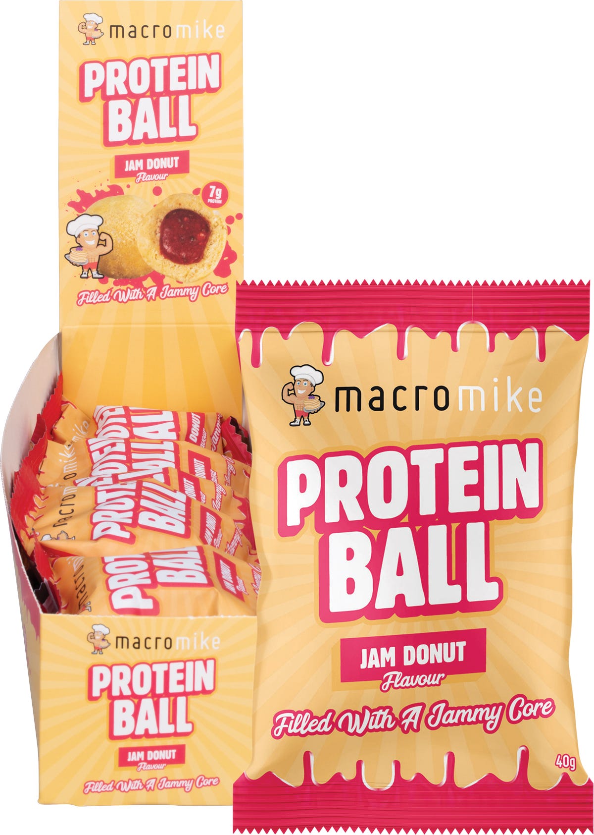 MACRO MIKE Protein Ball Jam Donut 40g (Pack of 12) Payless 4 Organics