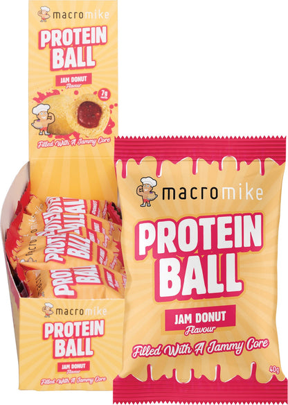 MACRO MIKE Protein Ball Jam Donut 40g (Pack of 12) Payless 4 Organics