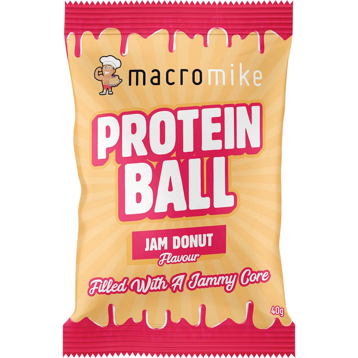 MACRO MIKE Protein Ball Jam Donut 40g (Pack of 12) Payless 4 Organics