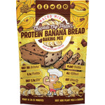 Macro Mike 250g Chocolate Chip Protein Banana Bread Baking Mix bag with a slice of banana bread and choc chips.