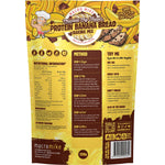 Back of Macro Mike 250g Chocolate Chip Protein Banana Bread mix bag showing nutritional facts and ingredients.