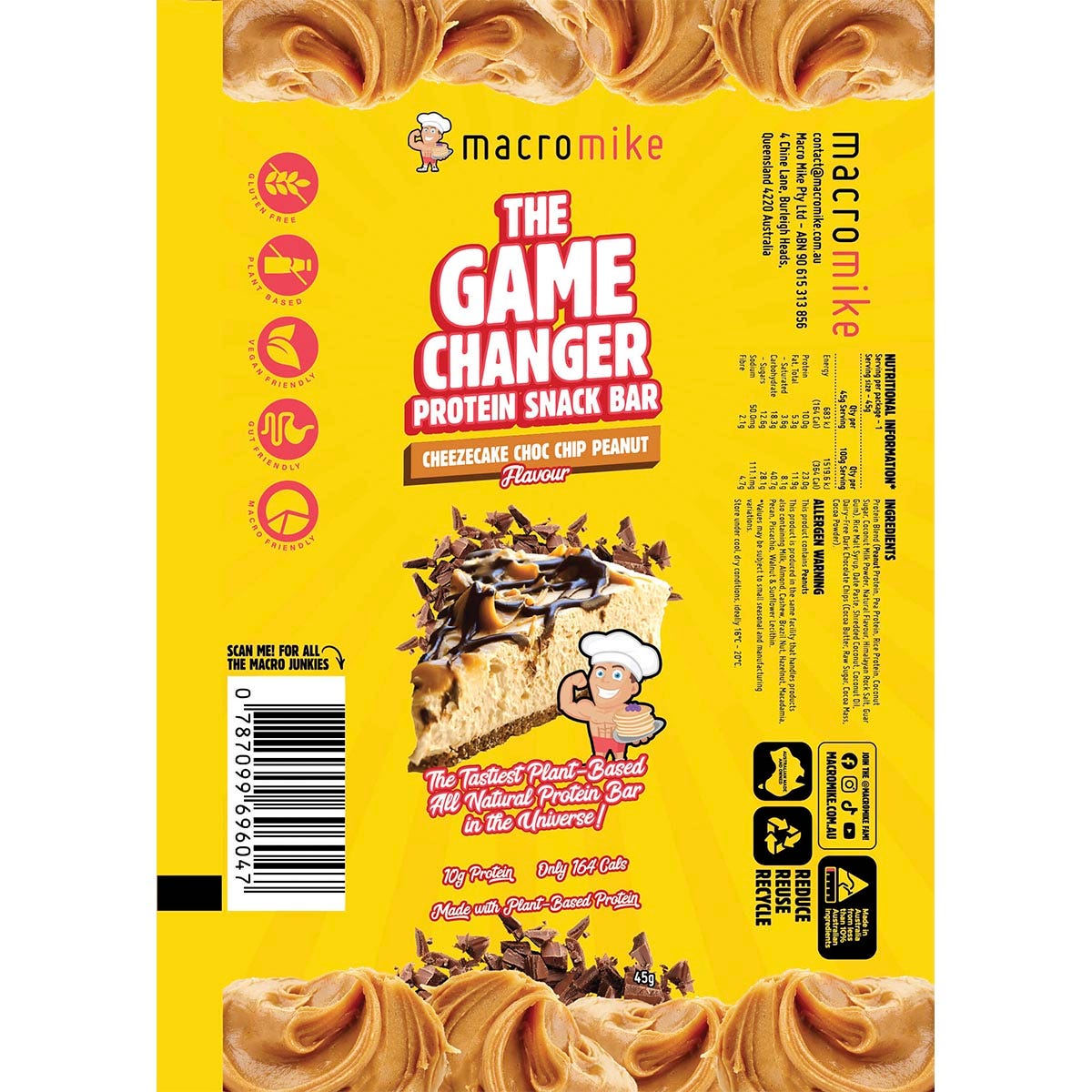MACRO MIKE The Game Changer Protein Bar Cheezecake Choc Peanut 45g (Pack of 12) Payless 4 Organics