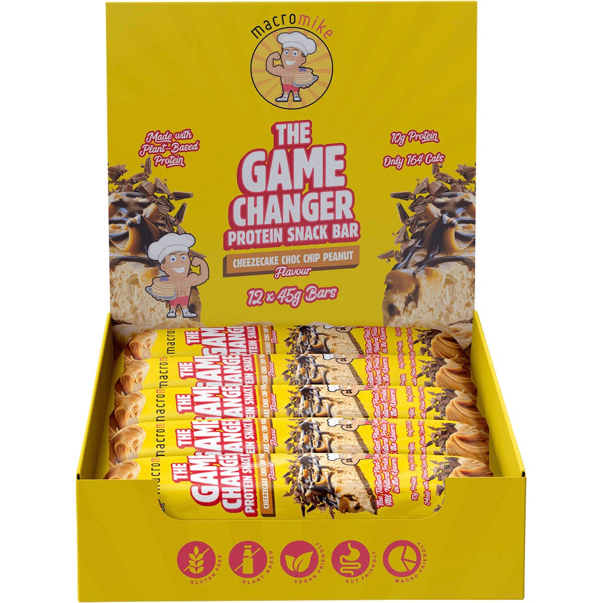 MACRO MIKE The Game Changer Protein Bar Cheezecake Choc Peanut 45g (Pack of 12) Payless 4 Organics