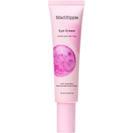 Mad Hippie Eye Cream in a light pink squeeze tube with a matching pink cap, featuring a pink watercolor circle graphic on the front.