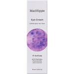 MadHippie Eye Cream packaging with purple circular design on a beige background