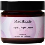 Mad Hippie Triple C Night Cream in an amber glass jar with a black lid and a light pink label.