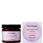 Mad Hippie Triple C Night Cream jar and packaging on a beige background
