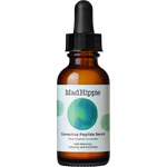 Mad Hippie Corrective Peptide Serum in an amber glass dropper bottle with a black cap and a white label featuring a green circular graphic.