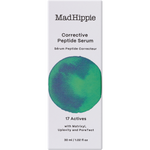 Mad Hippie Corrective Peptide Serum in a tall white rectangular box with black text and a large green circular graphic on the front, shown against a plain white background.