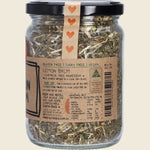 Mindful Foods Organic Lemon Balm 40g in a reusable glass jar with a white and gold label.