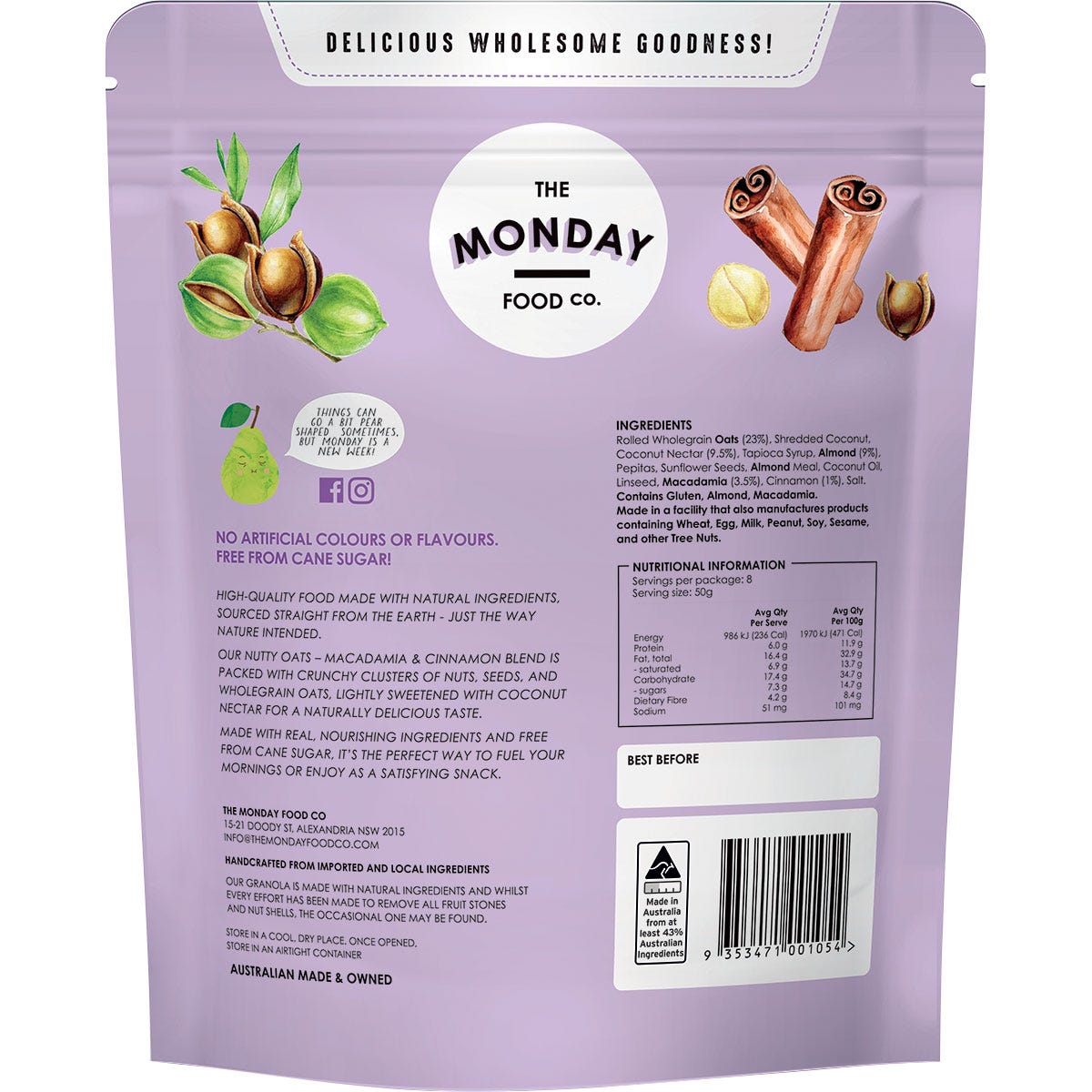 The Monday Food Co. Nutty Oats Gourmet Granola Macadamia & Cinnamon 400g