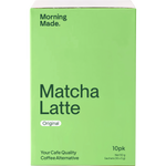Box of Morning Made Original Matcha Latte with 10 sachets featuring ceremonial grade Uji matcha on a white background.
