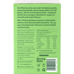 Back of Morning Made Matcha Latte box showing nutrition facts, ingredients, and preparation instructions.