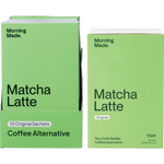 Box and sachet of Morning Made Original Matcha Latte featuring ceremonial grade green tea from Uji, Kyoto.