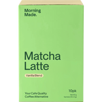 Morning Made Vanilla Matcha Latte sachet featuring ceremonial grade matcha and organic vanilla on a white background.