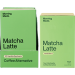 Morning Made Vanilla Matcha Latte box and sachet with ceremonial grade matcha and organic ingredients.
