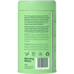 Back of Morning Made Strawberry Matcha Latte 300g tub with ingredients, preparation, and storage info.