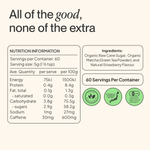 Nutrition information panel for Morning Made Strawberry Matcha Latte 300g on a white background.