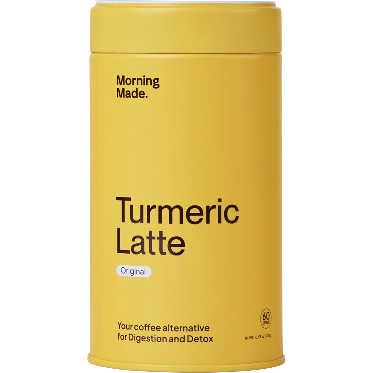 300g tub of Morning Made Original Turmeric Latte, an organic and caffeine-free coffee alternative.