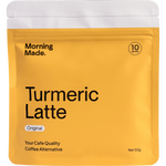 Box of 12 Morning Made Original Turmeric Latte sachets featuring a vibrant golden design and superfood ingredients.