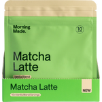 White display box containing 12 individual 50g sachets of Morning Made Vanilla Matcha Latte with green and white branding.