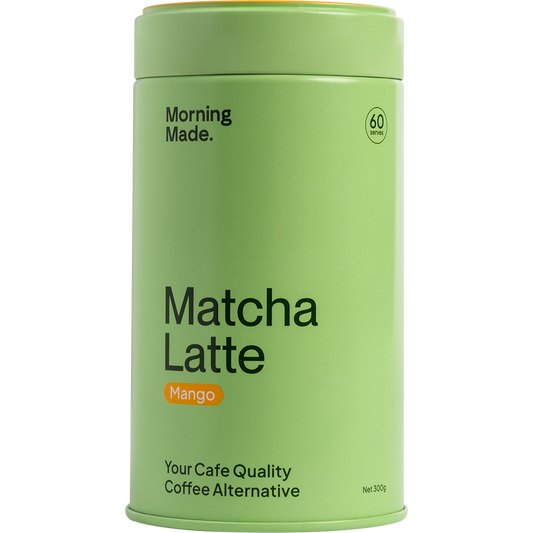 Morning Made 300g Mango Matcha Latte pouch on a white background.