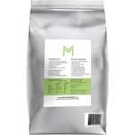 Back of a 1kg Matcha Maiden Organic Matcha Powder pouch showing nutritional information and preparation instructions.