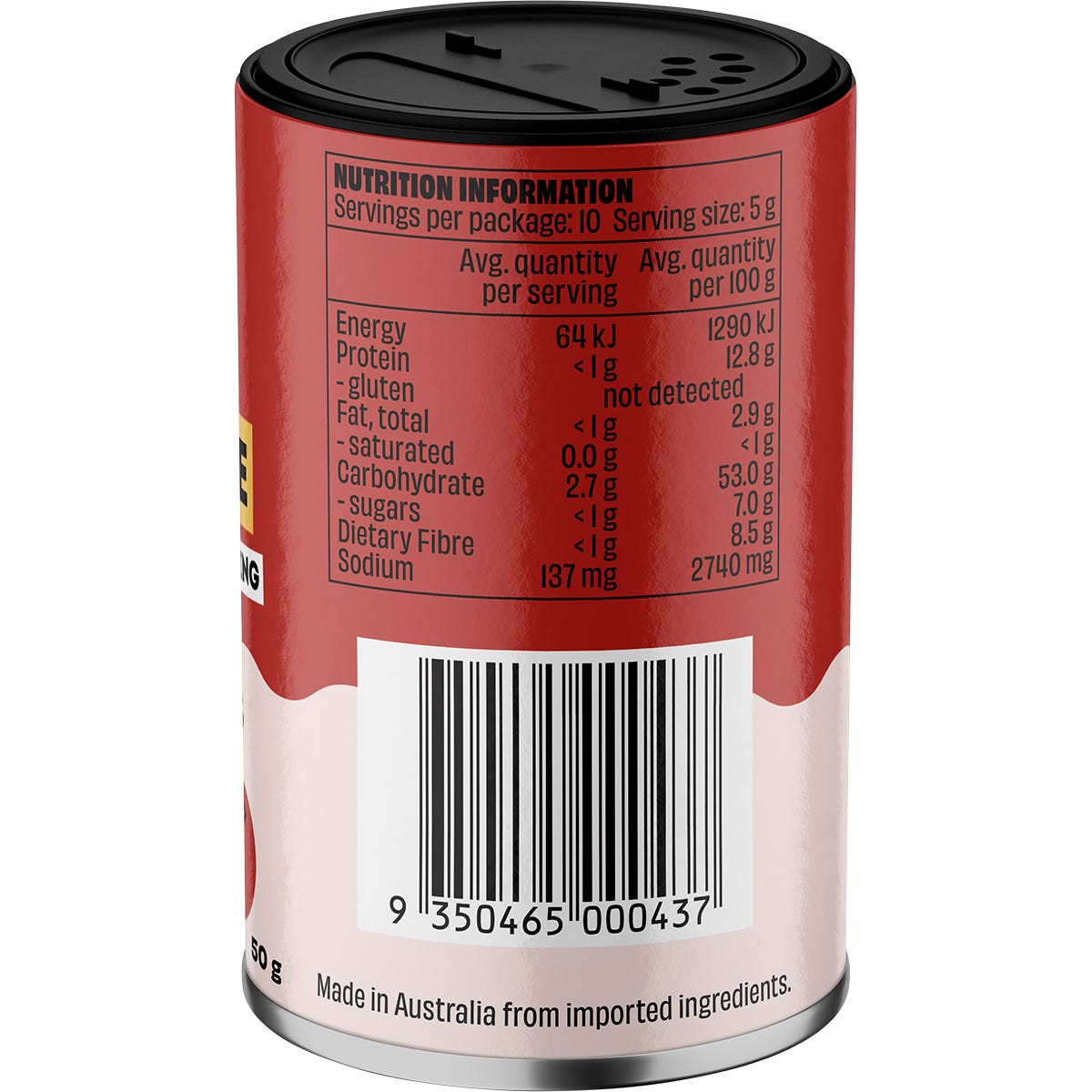 Side view of Mingle Backyard Barbecue seasoning bottle showing nutritional facts and product features.