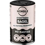 50g jar of Mingle Everything Bagel Seasoning with sesame seeds, garlic, and sea salt on a white background.